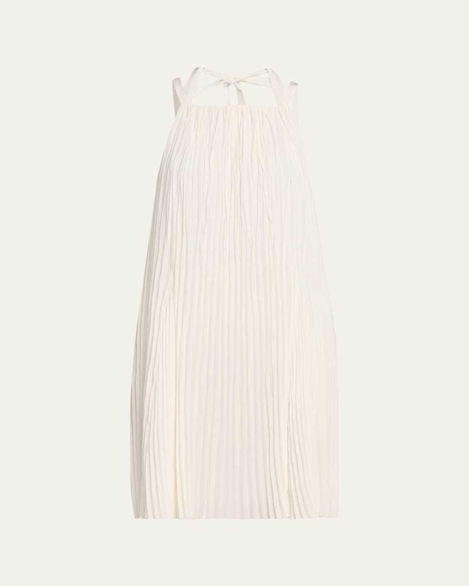 Pleated A-Line Halter Dress with Pockets
